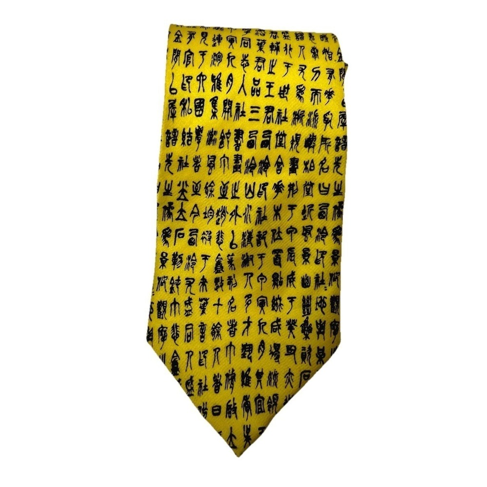 Giorgio Armani 100% SILK Necktie Tie Yellow 3 7/8" X 56.5" ITALY